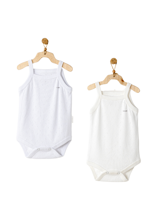 Set of 2 White and Cream Strappy Bodysuits AC24703 Andywawa