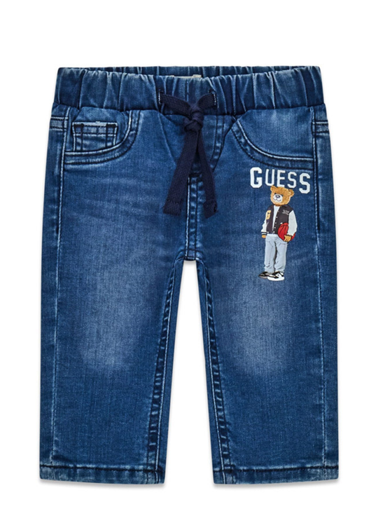 Pantaloni Denim Lungi Albastru Mediu cu Urs I6YA01 D1270 USYE Guess