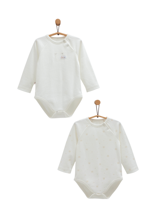 Set 2 Body cu Maneca Lunga Crem cu Ursi BE1463 Mell Sweet Baby
