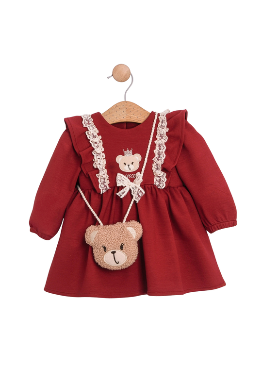 Rochie Stofa Rosie cu Maneca Lunga si Geanta Ursulet 3737 Mino Baby