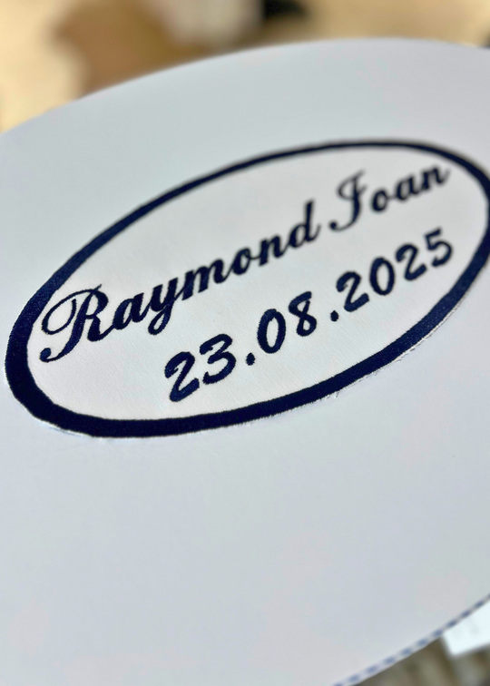 Personalizare Cufar Botez Elipsa Brodata Lateral / Capac