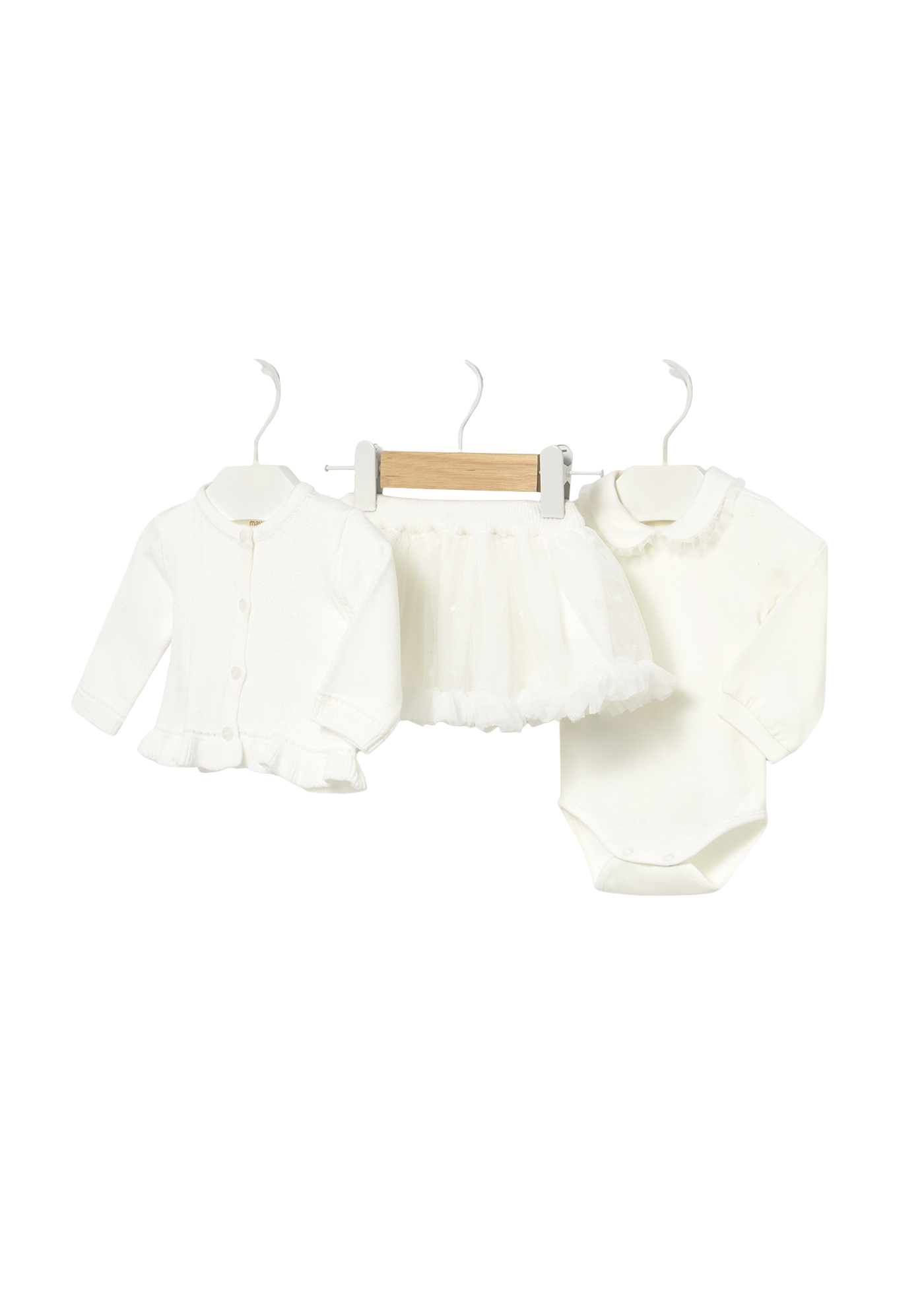 Set 3 Piese Crem Cardigan Tutu cu Sclipici si Body 2830 Mayoral