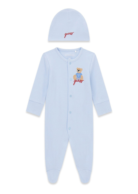 Set 2 Piese Salopeta si Caciulita Bleu cu Ursulet H6YG10 – Guess