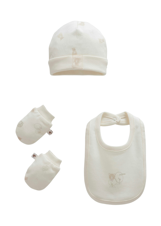 Set 3 Piese Fes Baveta si Manusi Crem cu Urs TAE2502 Mell Sweet Baby