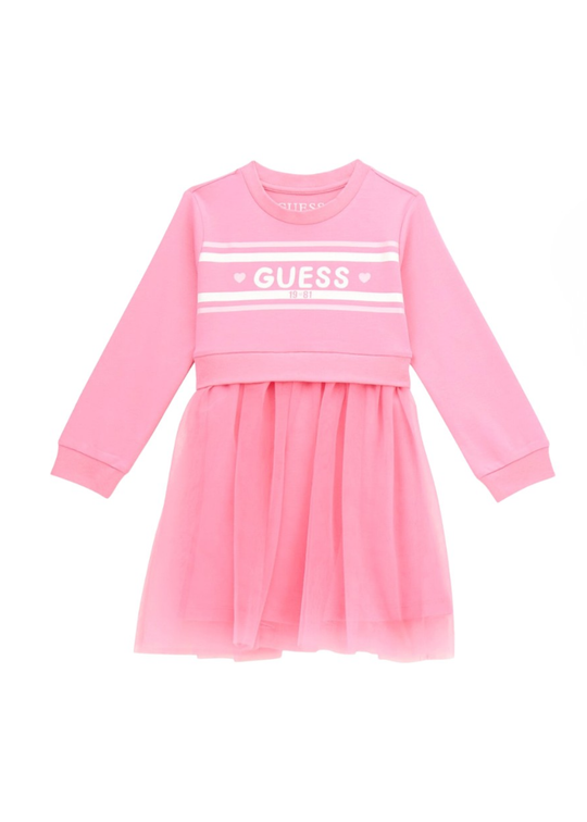 Rochie Roz cu Maneca Lunga Combinata cu Tulle K5YK01 KB8R0 G6N3 Guess