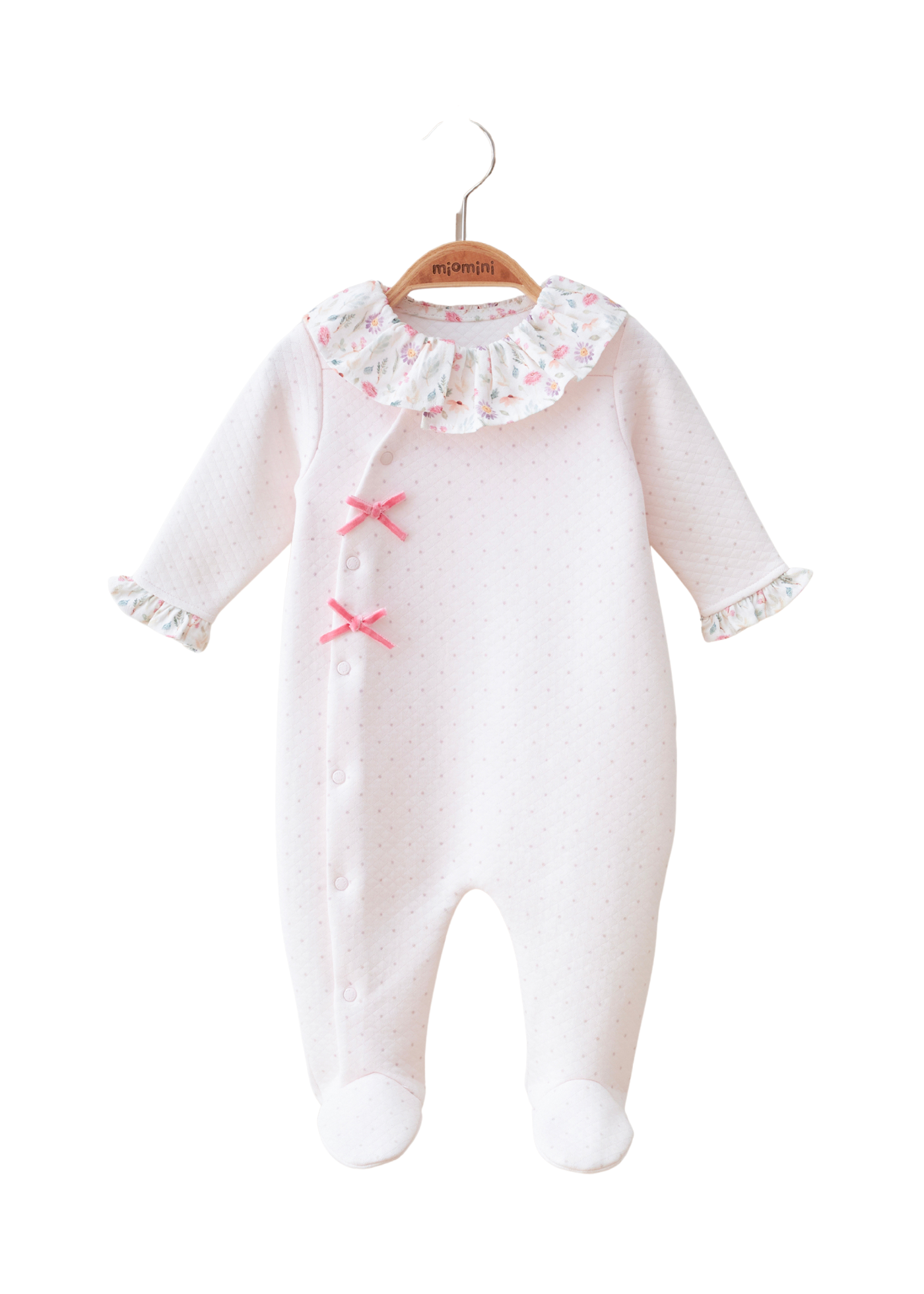 Salopeta Lunga Roz cu Picouri cu Volan la Guler cu Imprimeu Flori 5468 MyMio