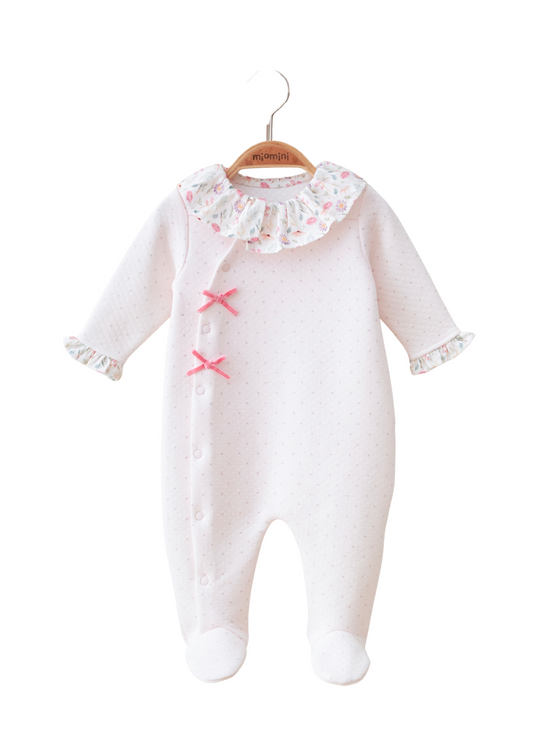 Salopeta Lunga Roz cu Picouri cu Volan la Guler cu Imprimeu Flori 5468 MyMio