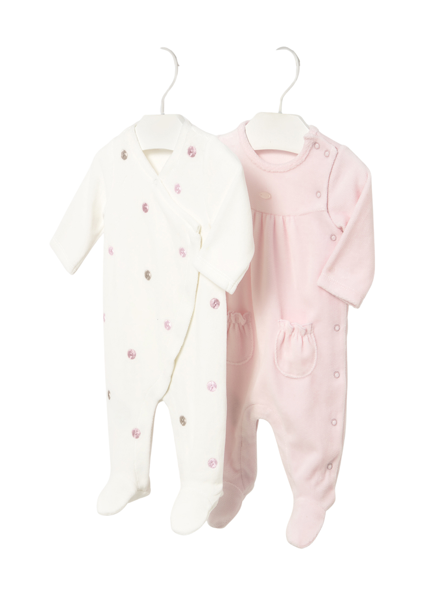 Set 2 Salopete Lungi Velur Crem cu Roz 2706 Mayoral