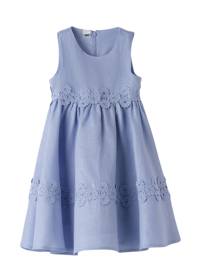 Rochie Albastra din In cu Dantela in Talie 8750 iDO - Camera Bebelusului