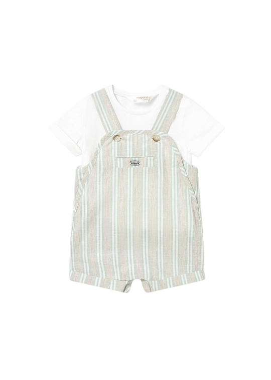 2-piece set: ivory T-shirt and beige shorts with green stripes, art 1622 col 43 Mayoral