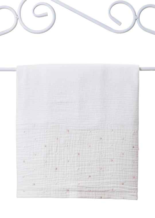 Blanket made of Cotton Muslin Cream Picks Pink AND Beige 80x85cm AnneBebe