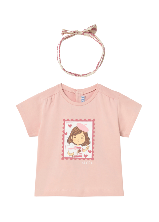 Salmon Short-Sleeved T-Shirt with Headband 1081 Mayoral