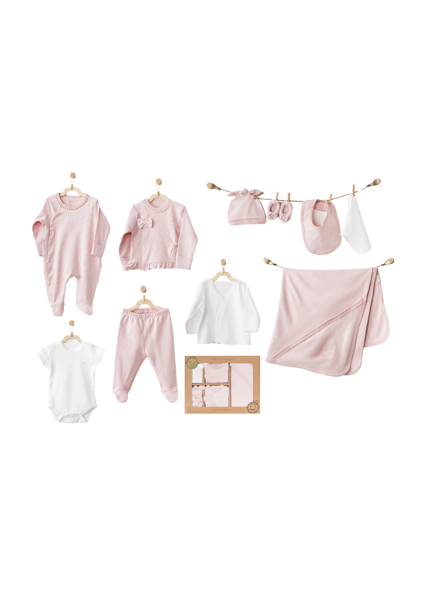 Set 10 Piese Maternitate Crem cu Roz Imprimeu Baloane AC25551 Andywawa