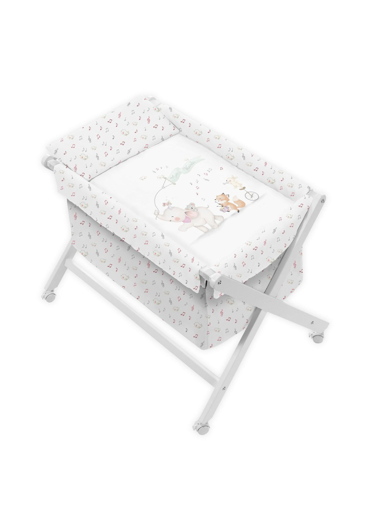 Patut Co-Sleeping Textil cu Saltea si Set de Lenjerie Roz – D80372-02 InterBaby