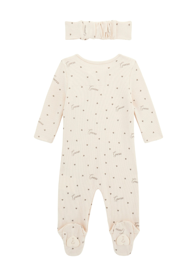 Salopeta Lunga Crem cu Imprimeu Inimi Gri cu Bentita S5YG11 KBZP4 P05D Guess