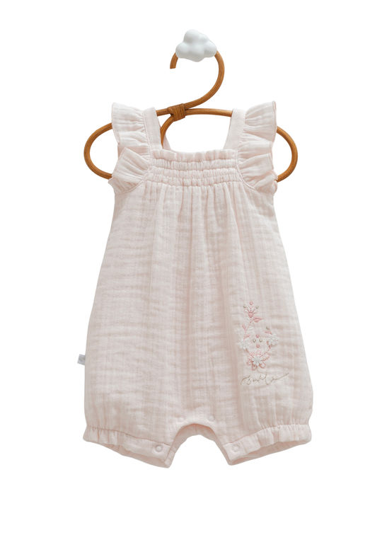 Salopeta Scurta Muselina Roz cu Bretele Smile TK2400 Mell Sweet Baby