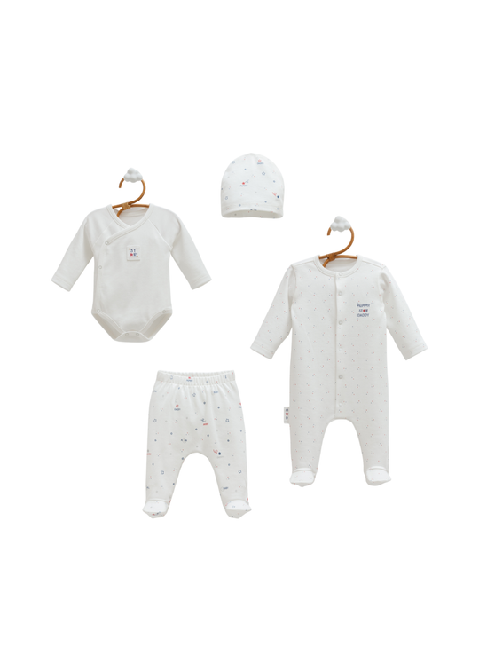 Set 4 Piese Nou Nascut Crem Mummy & Daddy ZU2324 Mell Sweet Baby