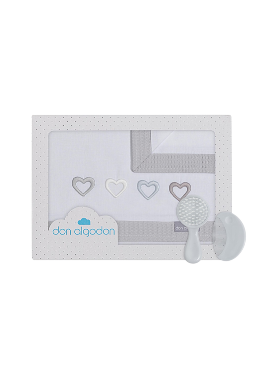 Set Lenjerie Patut 3 Piese Alba cu Inimioare Gri D3238-18 – Interbaby