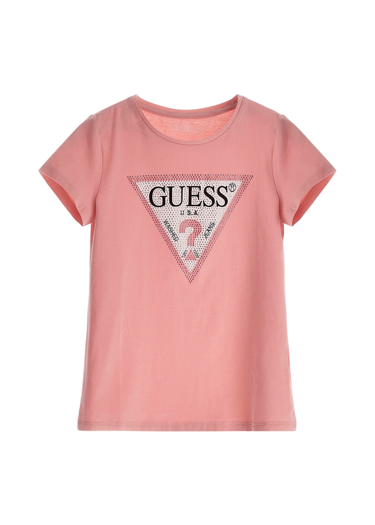 Pink short-sleeve T-shirt red triangle logo art J2YI51 K6YW1 G6V9 Guess