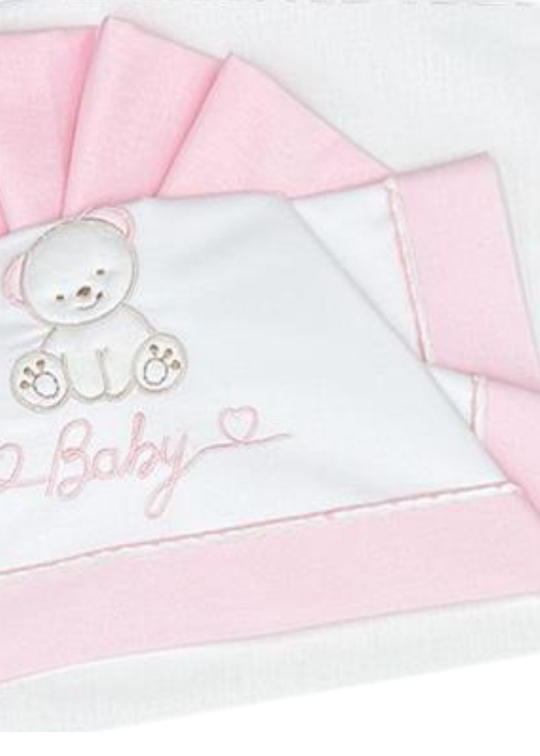 Set Lenjerie Patut 3 Piese Alb-Roz cu Baby Ursulet D08 Andy&Helen