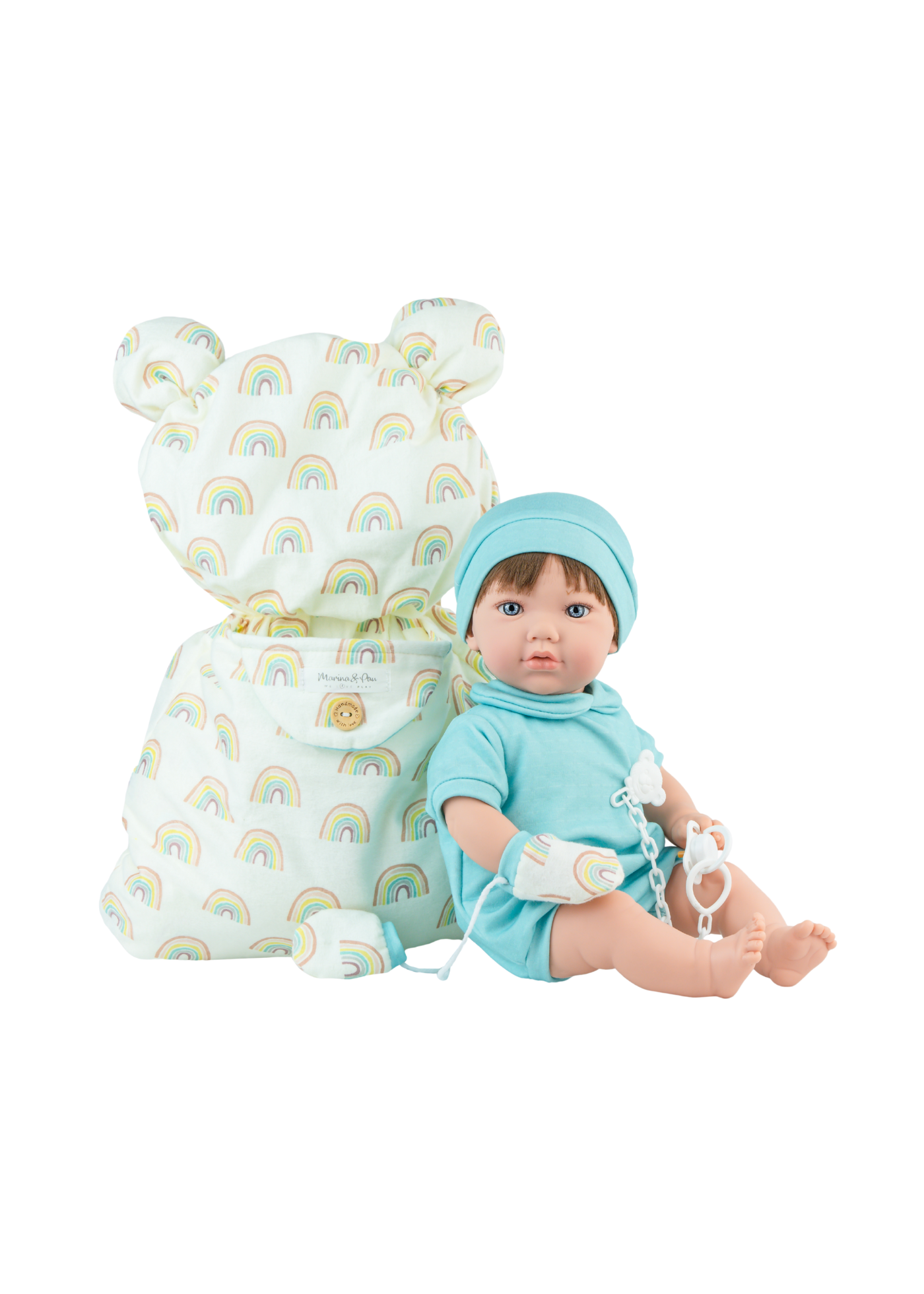 Papusa Parfumata Teo Nana, Corp Moale cu Salopeta si Caciula Bleu 899 Marina&Pau