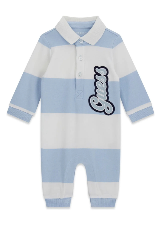 Salopeta Polo cu Dungi Bleu si Alb din Bumbac pentru Baieti P6YG04 – Guess