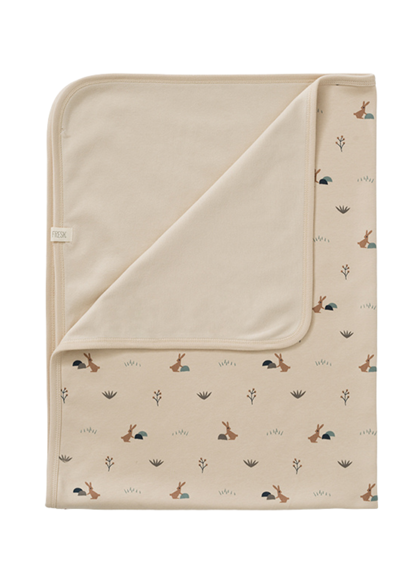 Paturica din Bumbac Organic Bej cu Imprimeu Iepurasi 80x100 cm Sandshell F320-39 Fresk