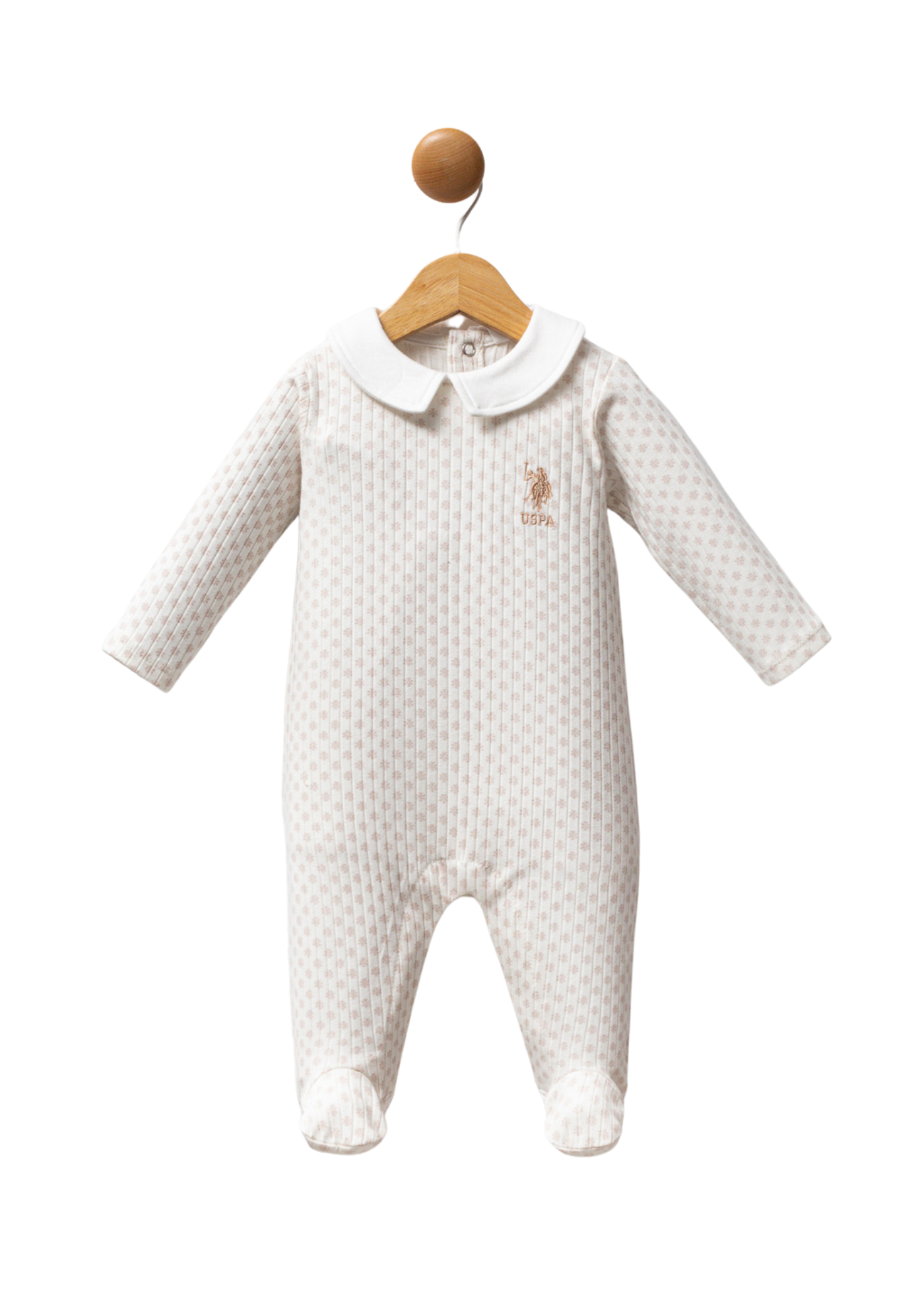 Salopeta Lunga Alb cu Imprimeu Bej si Guler USB2720 Us Polo Assn