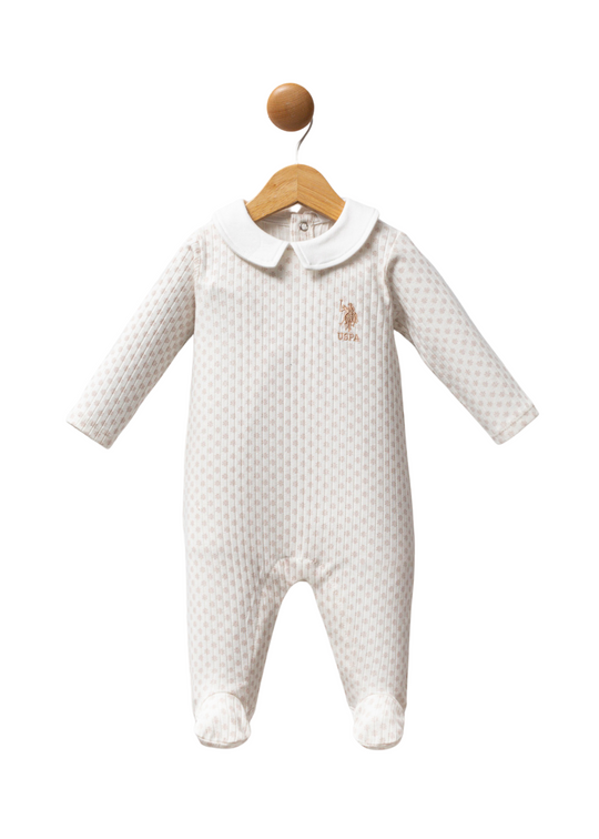 Salopeta Lunga Alb cu Imprimeu Bej si Guler USB2720 Us Polo Assn