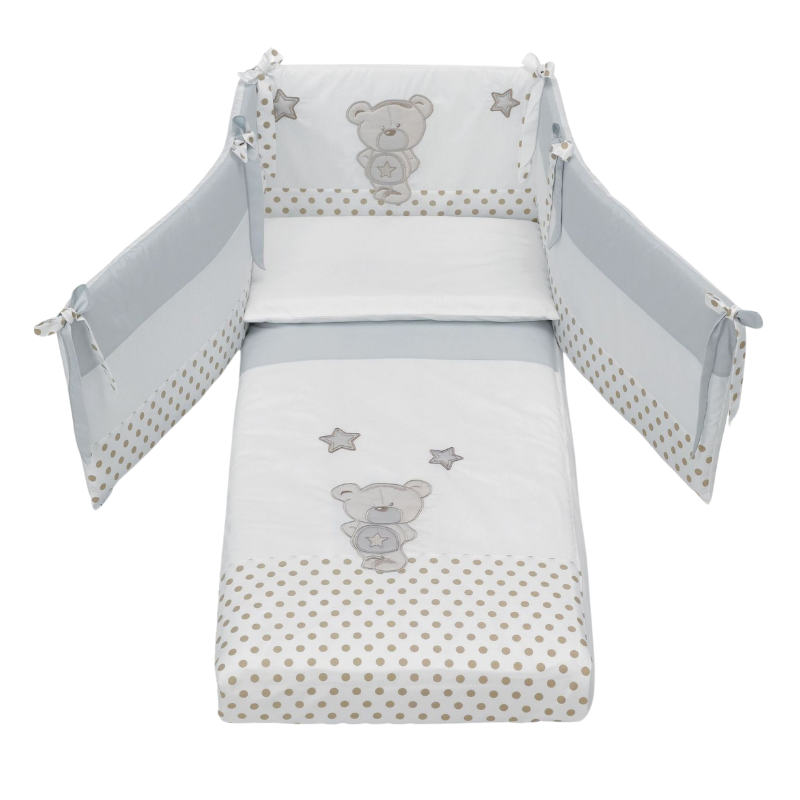 Set Protectie Patut Co-sleeper 4 Piese Bumbac Gri Contact Art Azzurra