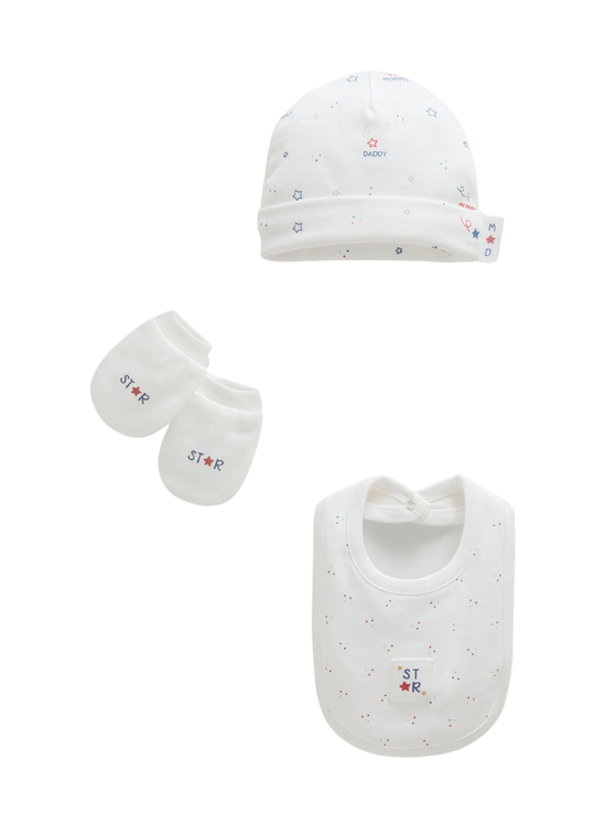 Set 3 Piese Fes, Baveta si Manusi Crem Mummy & Daddy TAU2328 Mell Sweet Baby