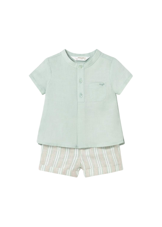 Set 2-piece green short-sleeved shirt and beige shorts art 1270 col 29 Mayoral