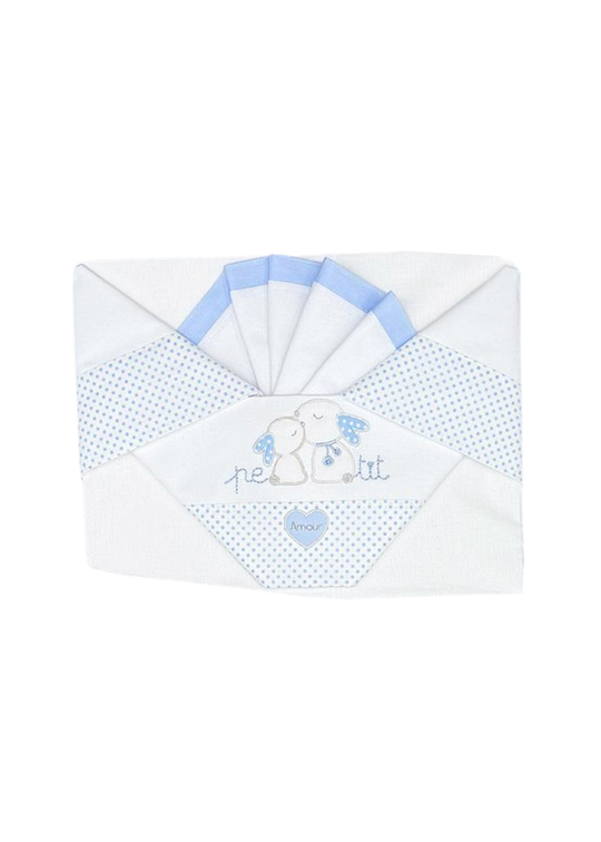 Set Lenjerie Patut 3 Piese Alb-Bleu cu Iepurasi D10 Andy&Helen