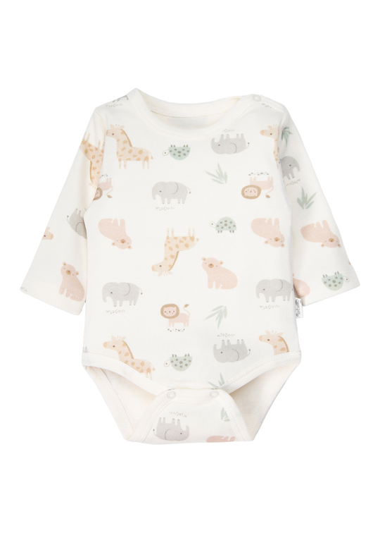 Body cu Maneca Lunga cu Animale Safari Crem Free Animals T4320 – Bebetto