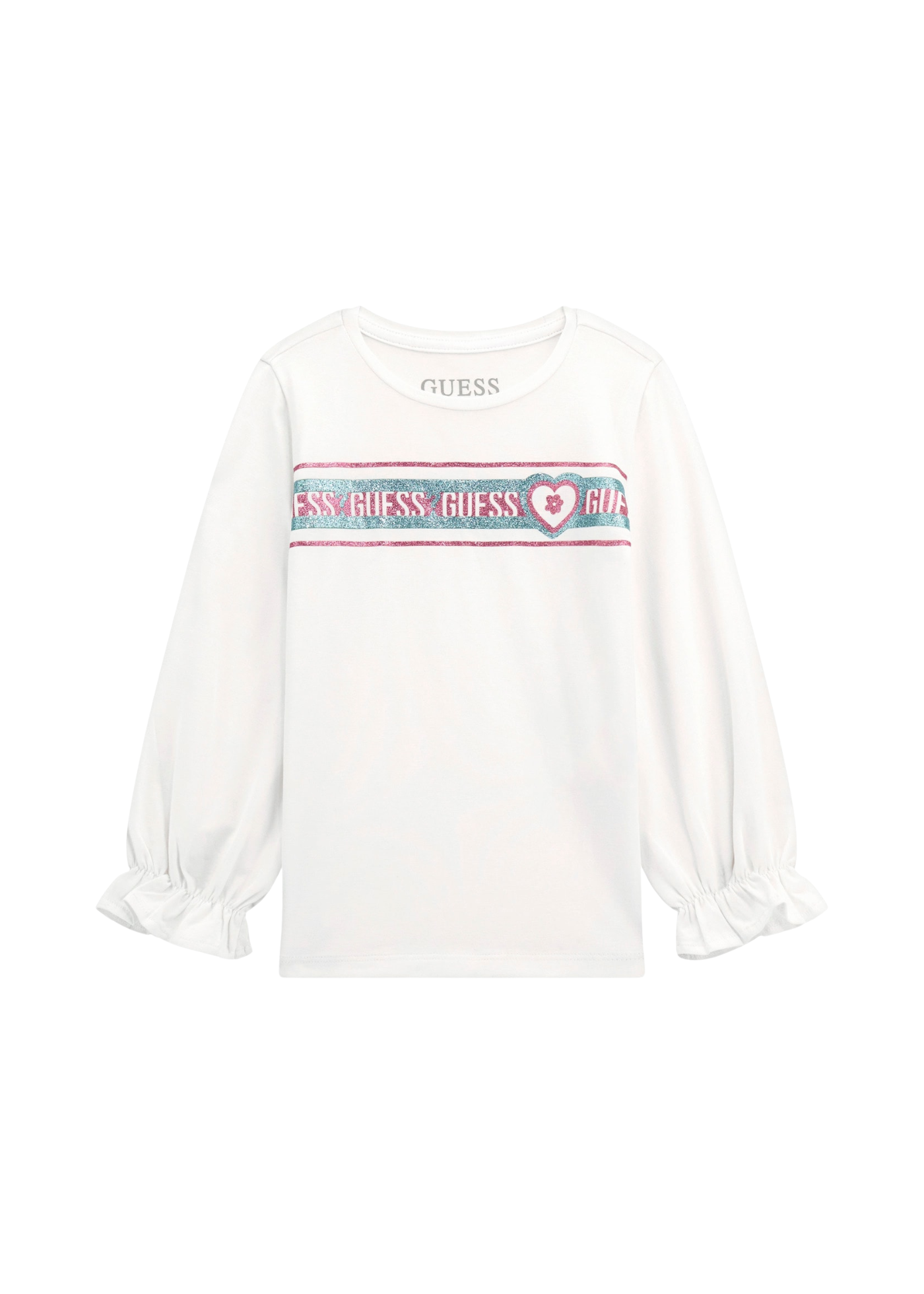 Bluza Alba cu Maneca Lunga cu Logo cu Glitter K5YI23 K6YW4 G011 Guess