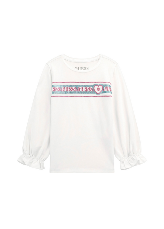 Bluza Alba cu Maneca Lunga cu Logo cu Glitter K5YI23 K6YW4 G011 Guess