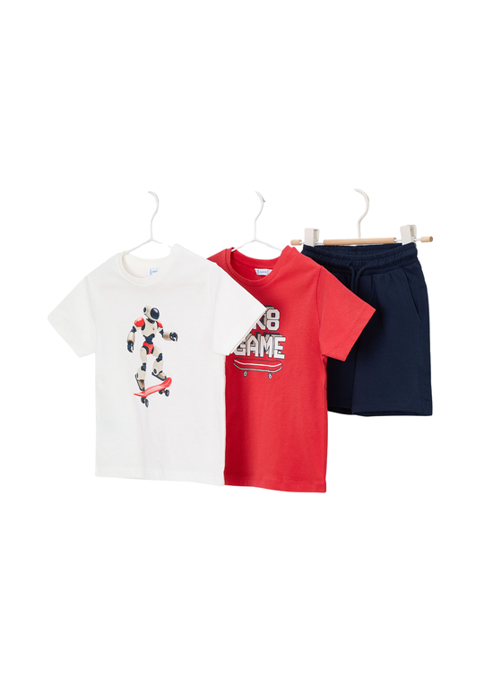 3-Piece Set 2 T-shirts White and Red and Navy Blue Shorts 3604 Mayoral