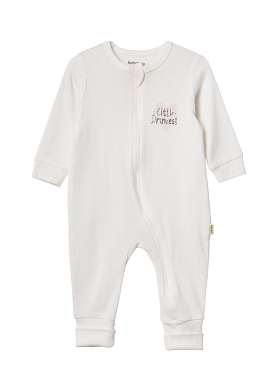 Salopeta Lunga din Bumbac Organic Crem cu Inima Roz Little Princess Fermoar CSYR4544 Baby Cosy