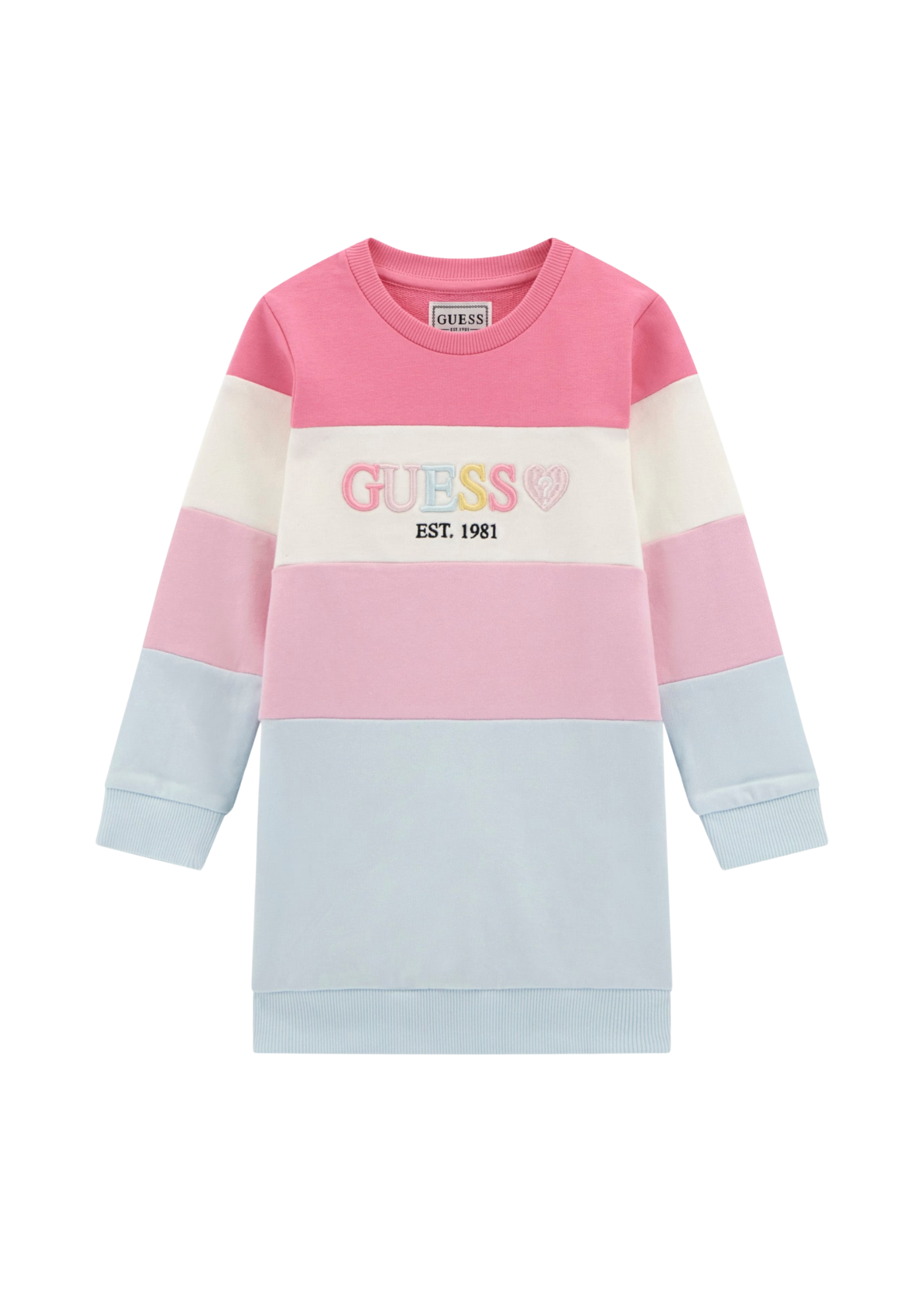 Rochie Bumbac cu Maneca Lunga Dungi Roz cu Bleu K5YK00 KA6R4 FBAE Guess