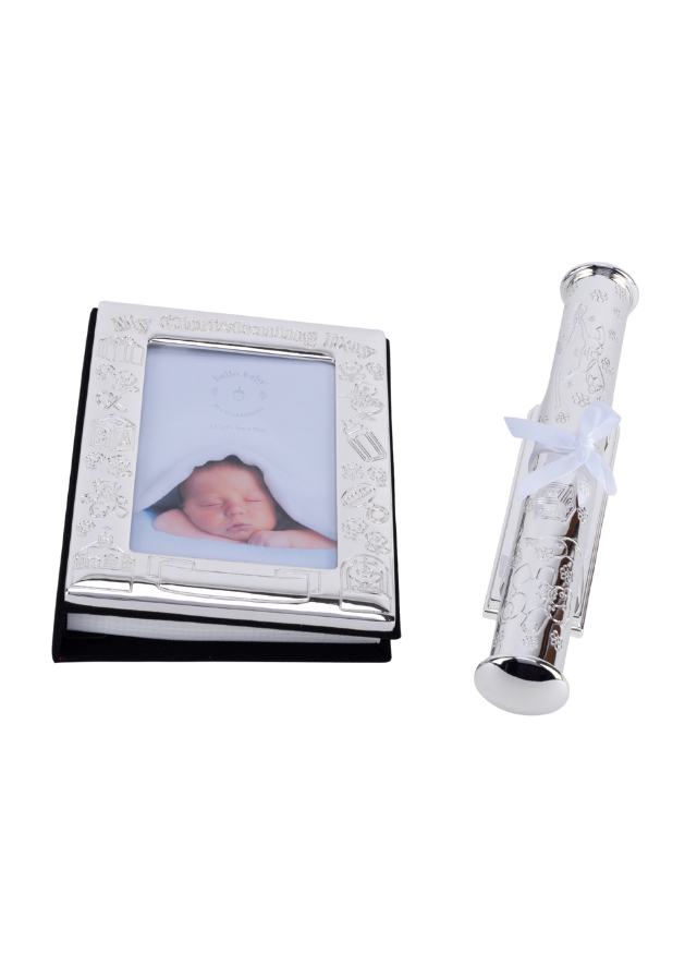 Set Argintat Album Foto My Christening Day si Suport Certificat Botez 8887ch Celebrations
