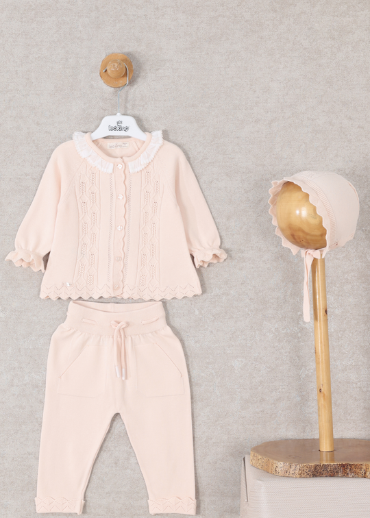 Set 3 Piese Tricotat Somon Cardigan, Pantaloni Lungi si Caciula 8542 Leo King