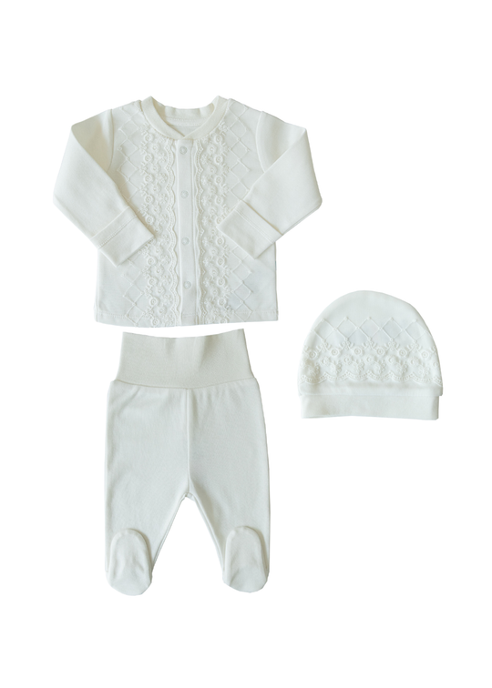 Set 3 Piese Crem cu Dantela Bumbac Organic S60124 Kitikate