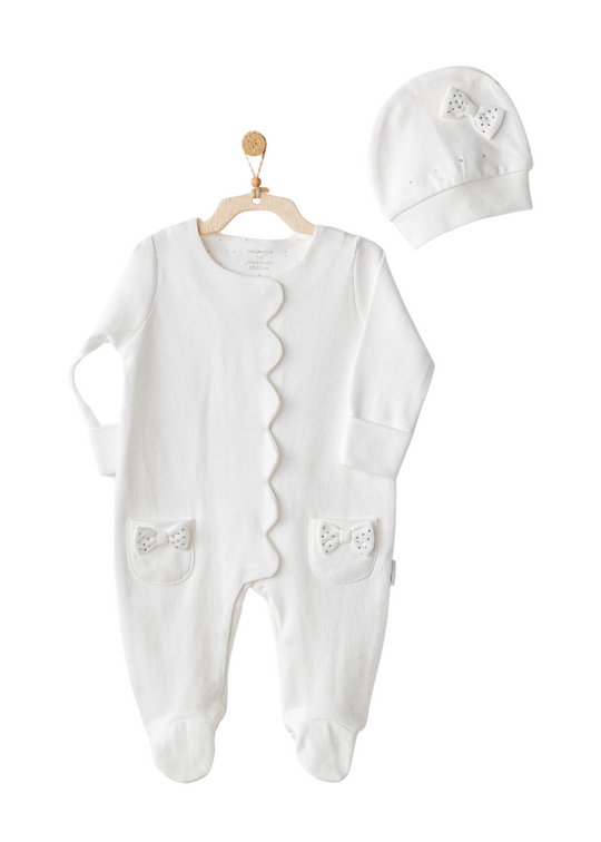 Cream Long Jumpsuit with Rhinestone Bows and Fes Accessories AC25823 Andywawa