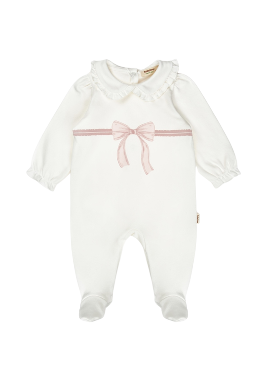 Salopeta Lunga Bumbac Organic Crem cu Imprimeu Funda Roz Pudra si Fes CSY8150 Baby Cosy