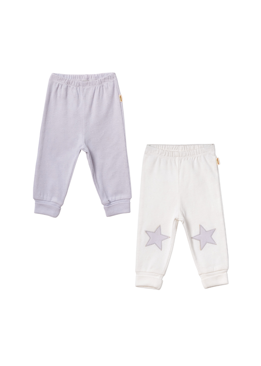 Set 2 Perechi Pantaloni Lungi Crem cu Gri cu Stea Little Prince CSY4532 Baby Cosy