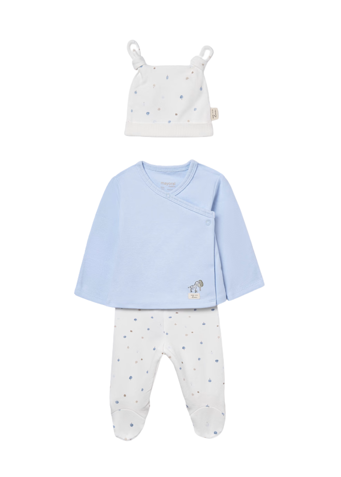 Set 3 Piese Bluza Petrecuta Pantaloni si Fes Bleu cu Bej 9980 Mayoral