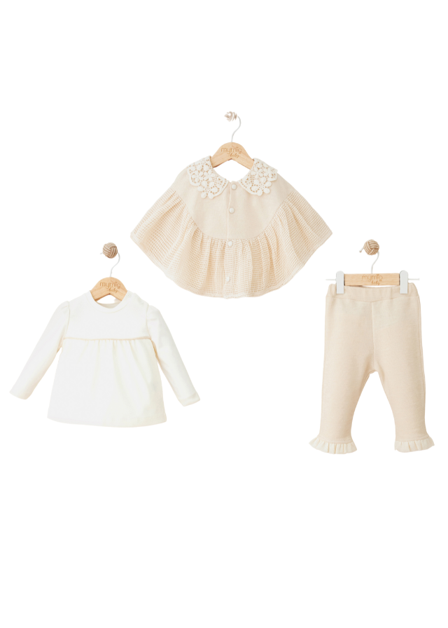 Set 3 Piese Capa si Pantaloni Bej si Bluza Crem 4108 MyMio