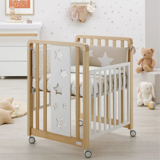 Glam Stars 9 in 1 Beech Wood Convertible Baby Crib with Mattress &amp; Azzurra Bedding Set 