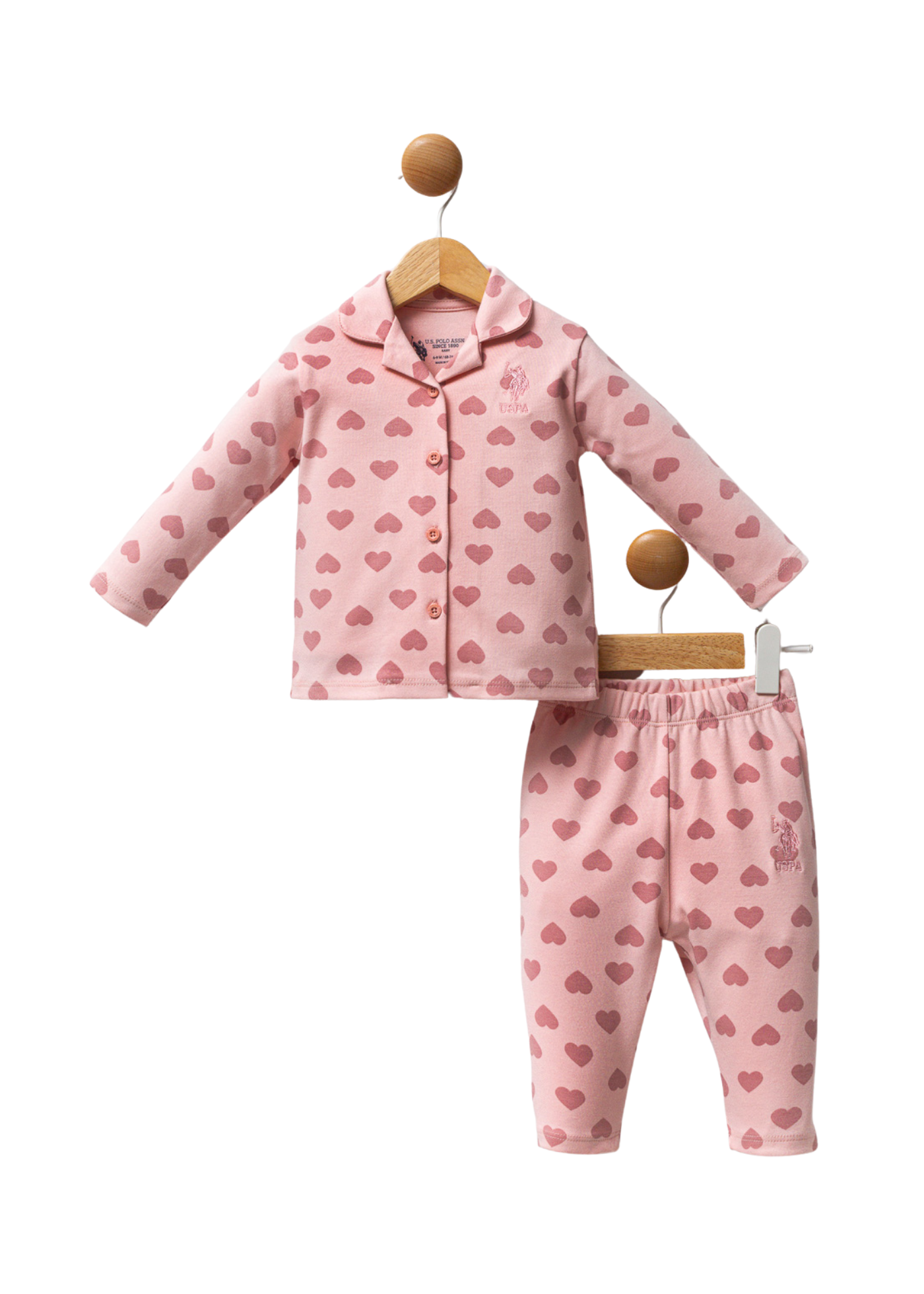 Pijama 2 Piese Roz cu Imprimeu Inimi USB2711 Us Polo Assn