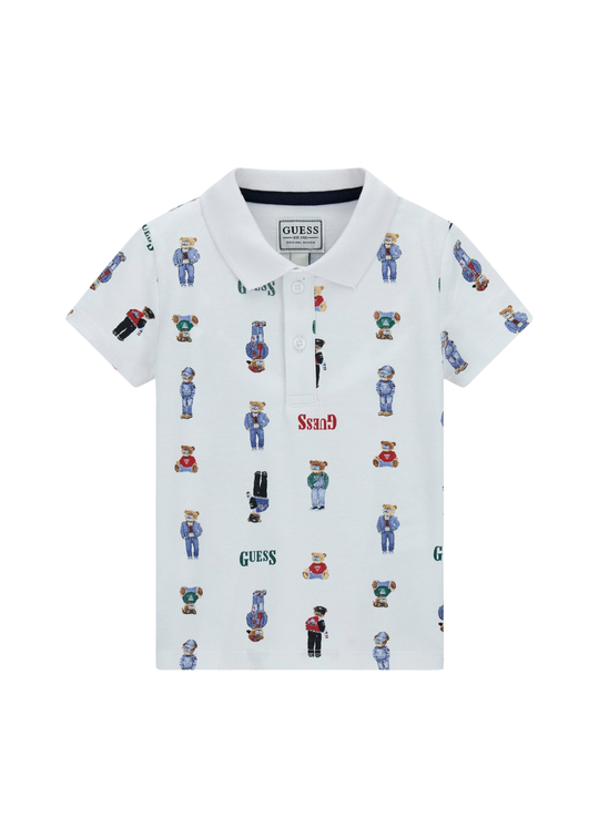 Tricou Polo Alb cu Imprimeu Ursi N6RP01 KBV51 PM4Q Guess
